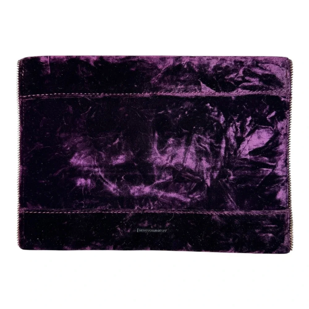 Rebecca Minkoff Leo Crushed Velvet Envelope‎ Clutch Dark Purple Velvet Gold Zip
